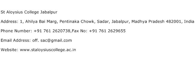 St Aloysius College Jabalpur Address Contact Number