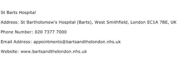 St Barts Hospital Address Contact Number
