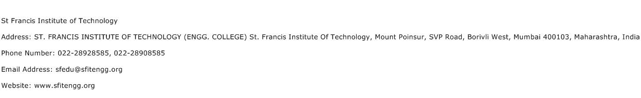 St Francis Institute of Technology Address Contact Number