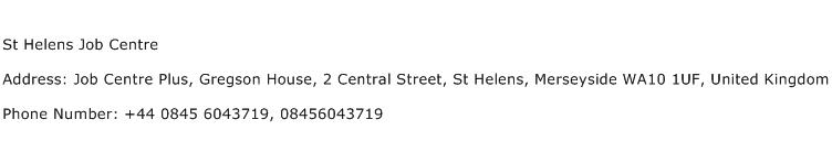 St Helens Job Centre Address Contact Number