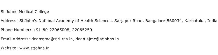 St Johns Medical College Address Contact Number