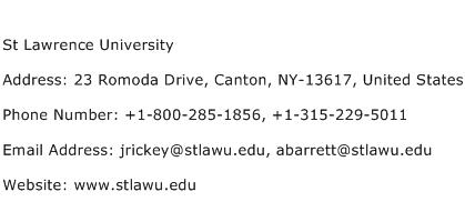 St Lawrence University Address Contact Number