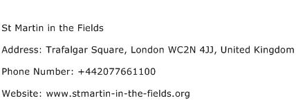 St Martin in the Fields Address Contact Number