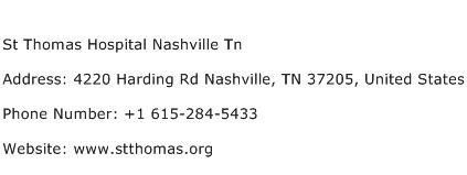 St Thomas Hospital Nashville Tn Address Contact Number