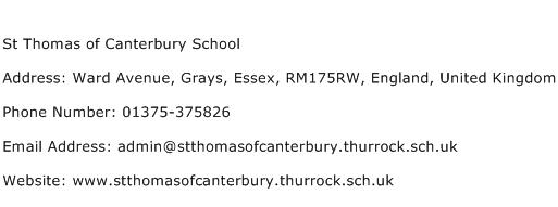 St Thomas of Canterbury School Address Contact Number