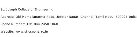 St. Joseph College of Engineering Address Contact Number