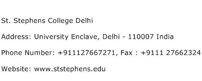 St. Stephens College Delhi Address Contact Number