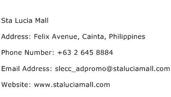 Sta Lucia Mall Address Contact Number