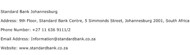 Standard Bank Johannesburg Address Contact Number