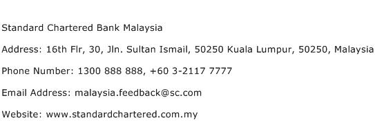 Standard Chartered Bank Malaysia Address Contact Number