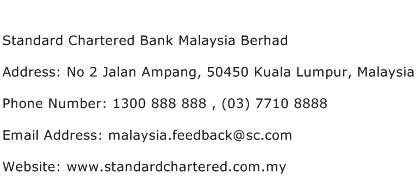 Standard Chartered Bank Malaysia Berhad Address Contact Number