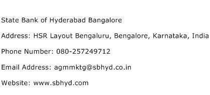 State Bank of Hyderabad Bangalore Address Contact Number