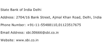 State Bank of India Delhi Address Contact Number