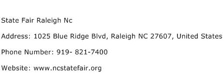 State Fair Raleigh Nc Address Contact Number