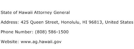 State of Hawaii Attorney General Address Contact Number