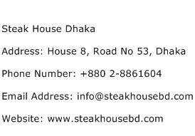 Steak House Dhaka Address Contact Number
