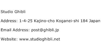 Studio Ghibli Address Contact Number
