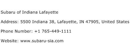 Subaru of Indiana Lafayette Address Contact Number