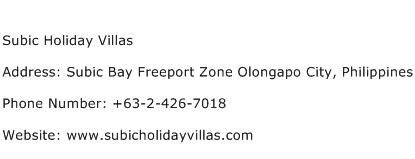 Subic Holiday Villas Address Contact Number