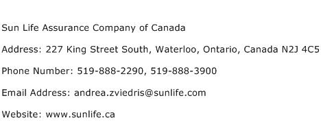 Sun Life Assurance Company of Canada Address Contact Number