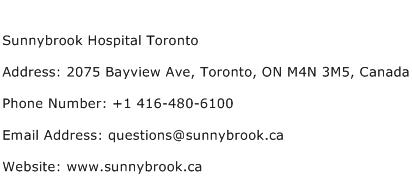 Sunnybrook Hospital Toronto Address Contact Number