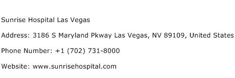 Sunrise Hospital Las Vegas Address Contact Number