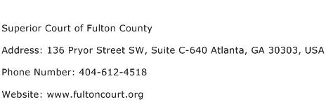 Superior Court of Fulton County Address Contact Number