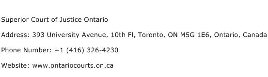 Superior Court of Justice Ontario Address Contact Number