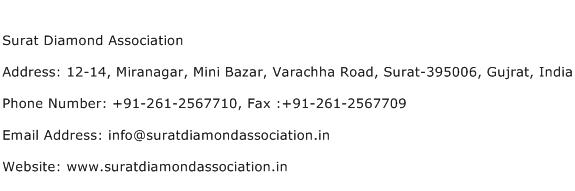 Surat Diamond Association Address Contact Number