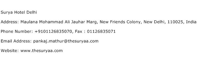 Surya Hotel Delhi Address Contact Number