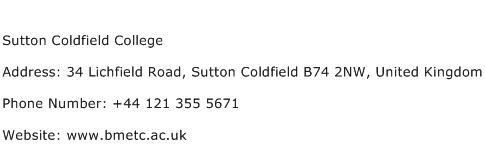 Sutton Coldfield College Address Contact Number