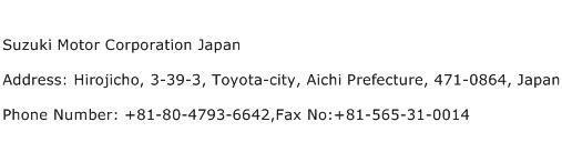 Suzuki Motor Corporation Japan Address Contact Number