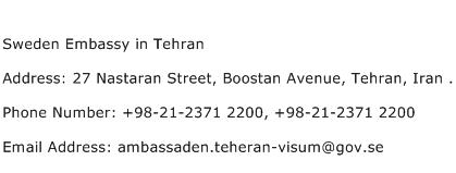 Sweden Embassy in Tehran Address Contact Number