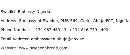 Swedish Embassy Nigeria Address Contact Number