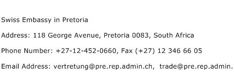 Swiss Embassy in Pretoria Address Contact Number