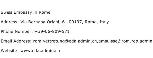 Swiss Embassy in Rome Address Contact Number