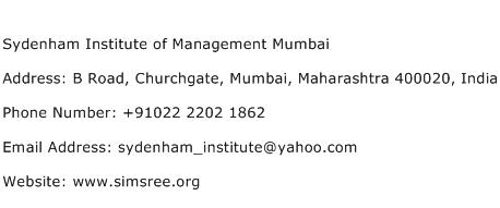 Sydenham Institute of Management Mumbai Address Contact Number