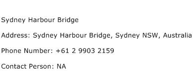 Sydney Harbour Bridge Address Contact Number