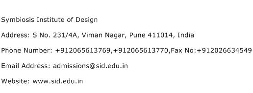 Symbiosis Institute of Design Address Contact Number