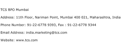 TCS BPO Mumbai Address Contact Number