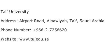 Taif University Address Contact Number