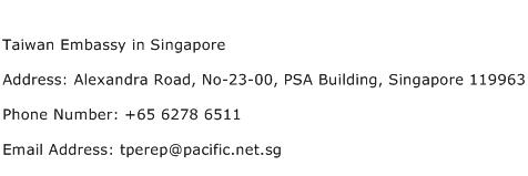 Taiwan Embassy in Singapore Address Contact Number