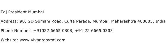 Taj President Mumbai Address Contact Number