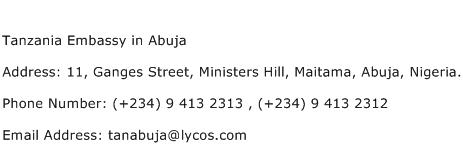 Tanzania Embassy in Abuja Address Contact Number