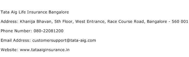 Tata Aig Life Insurance Bangalore Address Contact Number