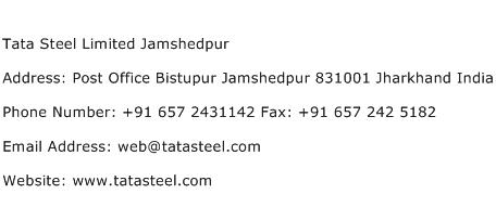 Tata Steel Limited Jamshedpur Address Contact Number