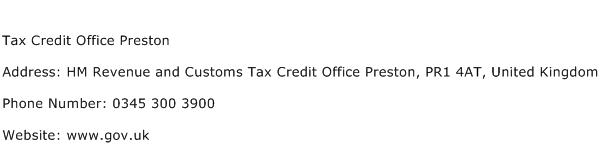 Tax Credit Office Preston Address Contact Number