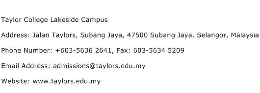 Taylor College Lakeside Campus Address Contact Number