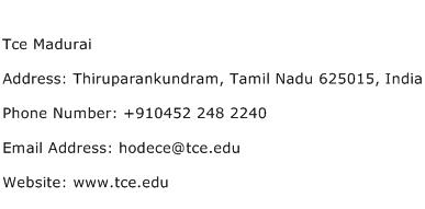 Tce Madurai Address Contact Number