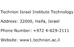 Technion Israel Institute Technology Address Contact Number